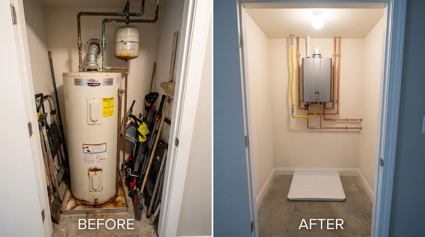 Tank water heater versus wall-mounted tankless unit comparison for Bartlett, TX homeowners