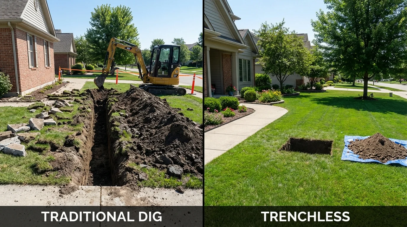 Trenchless sewer repair with minimal yard damage versus traditional excavation in Bartlett, TX